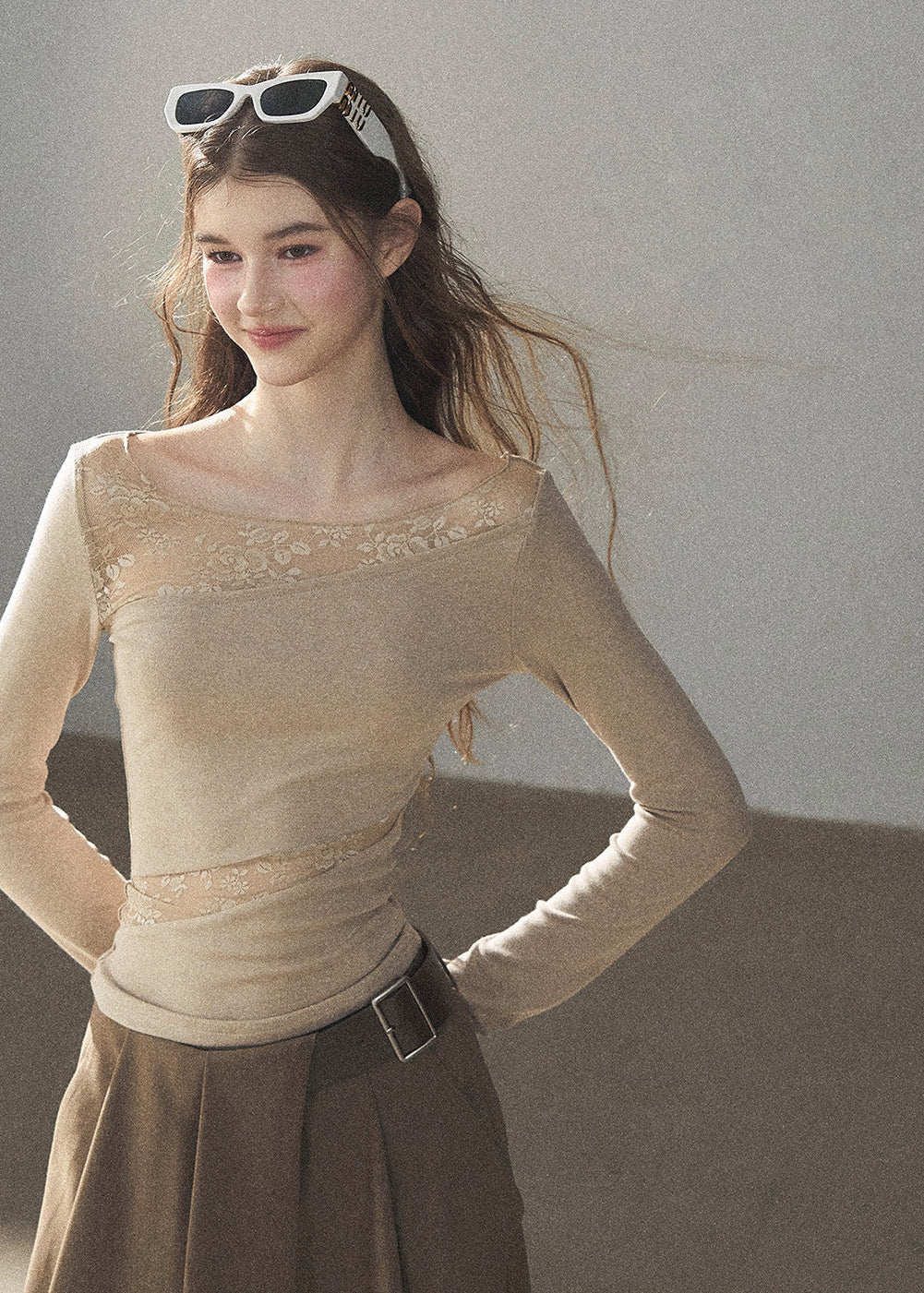 Misty Skin Sheer Lace Long Sleeve Top - iotean