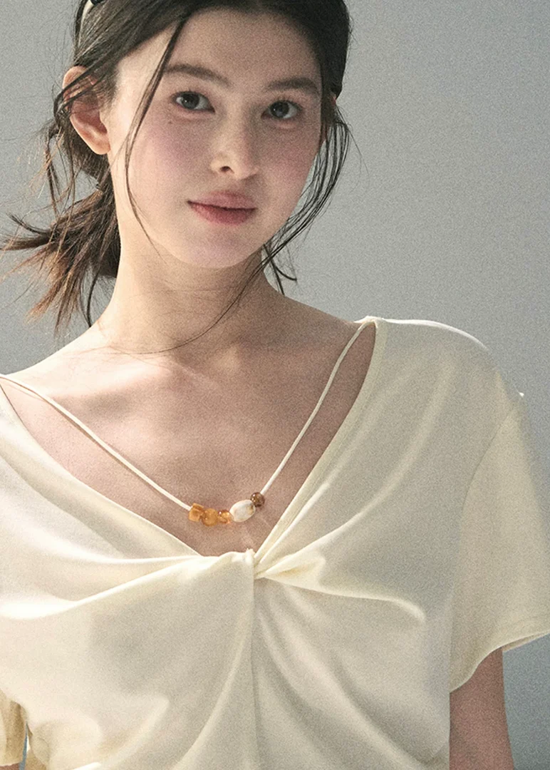 Breathing White Twist-Waist Top - iotean