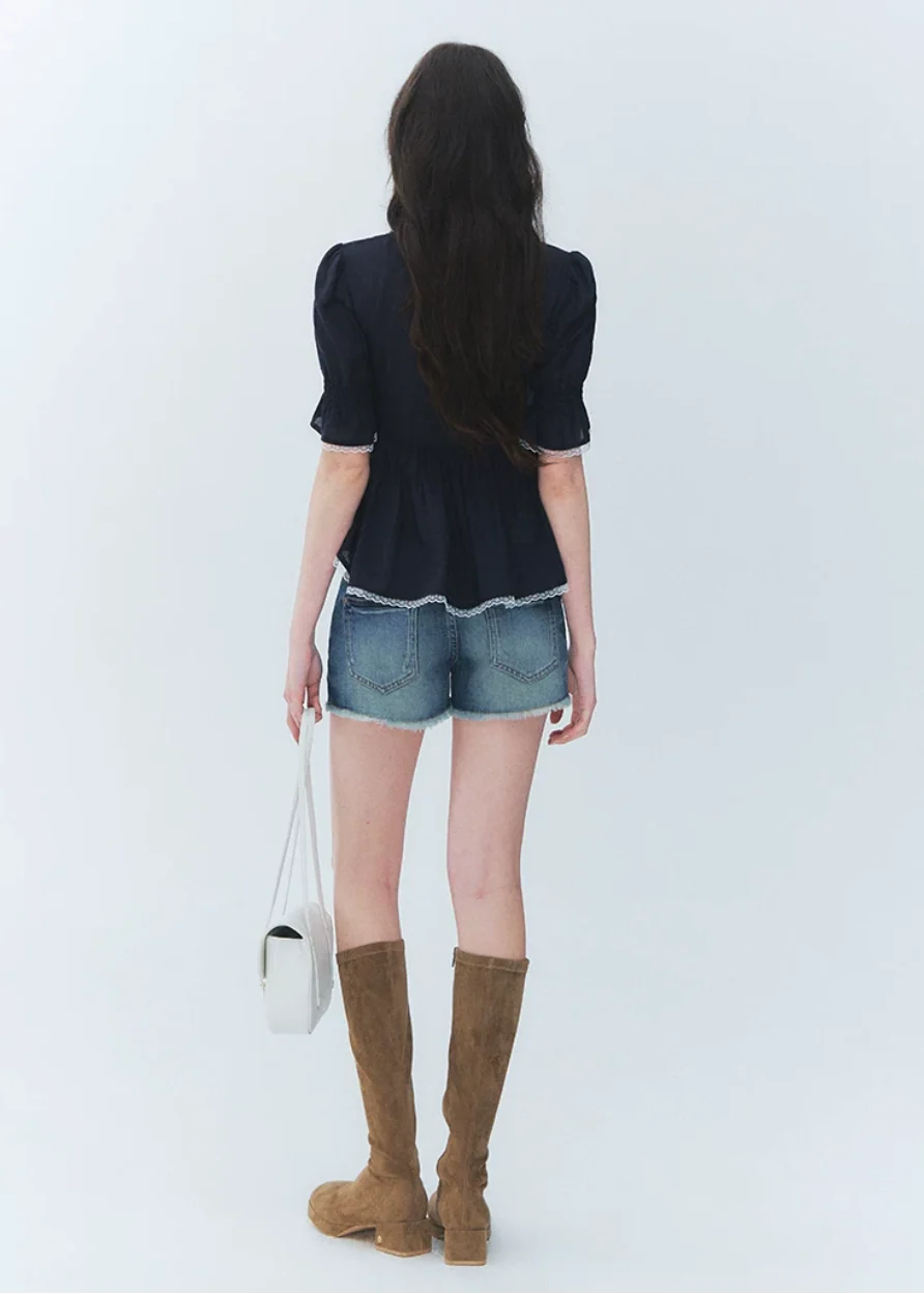 Butterfly Tie Puff Sleeve Lace Top - iotean