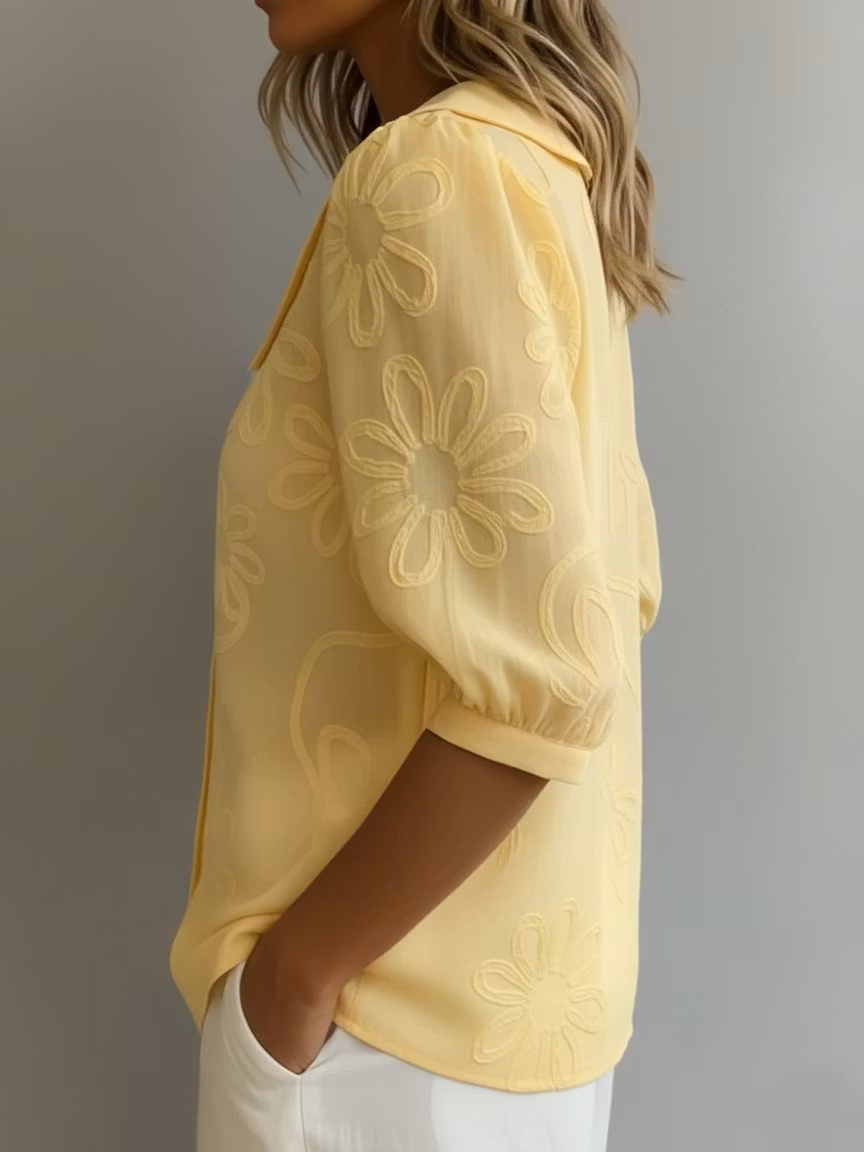 Vintage Peter Pan Collar Embroidered Floral Shirt - iotean