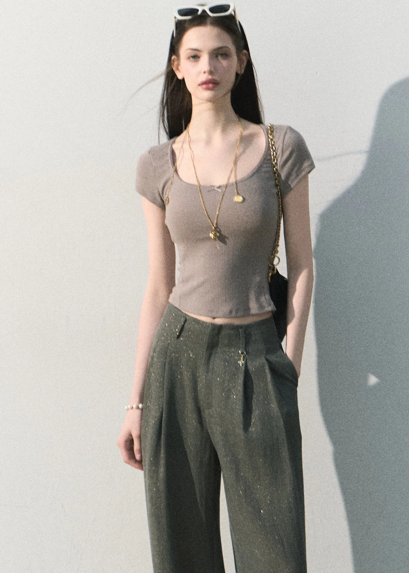 Iced Mint Lace-Trim U-Neck Top - iotean
