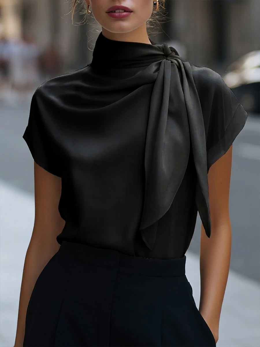 Elegant Tie-neck Satin Sleeveless Top - iotean
