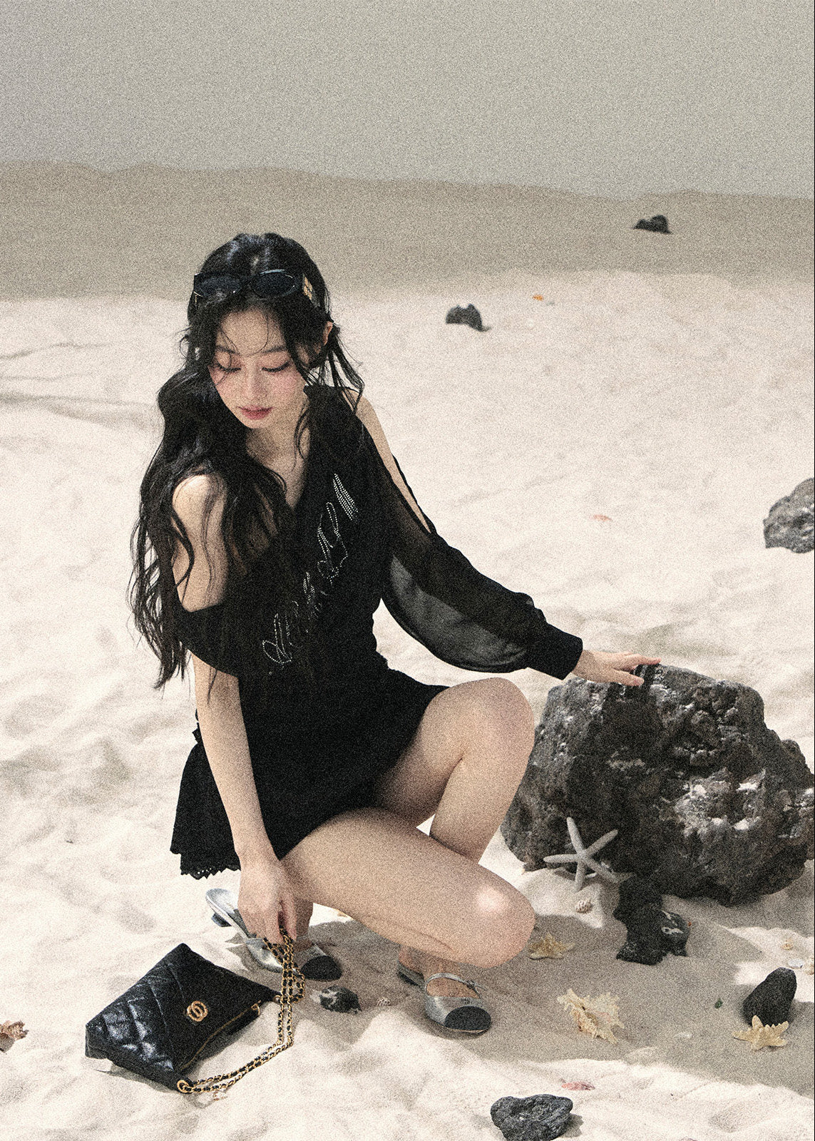 Fine Starlight Off-Shoulder Mesh Top - iotean