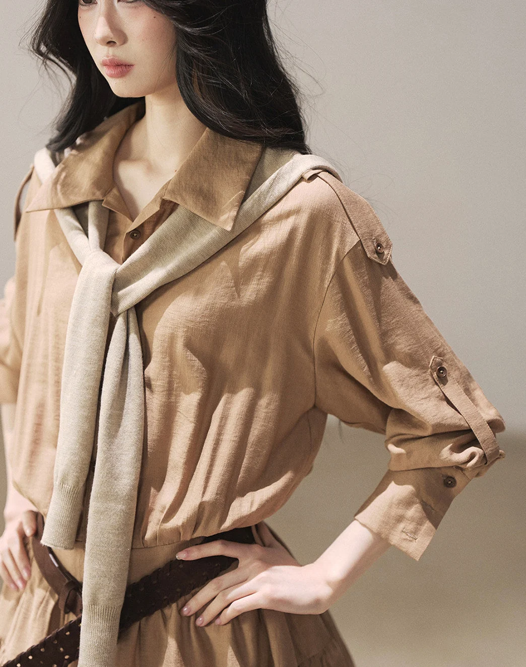 Golden Wheat Lapel Dress Set - iotean