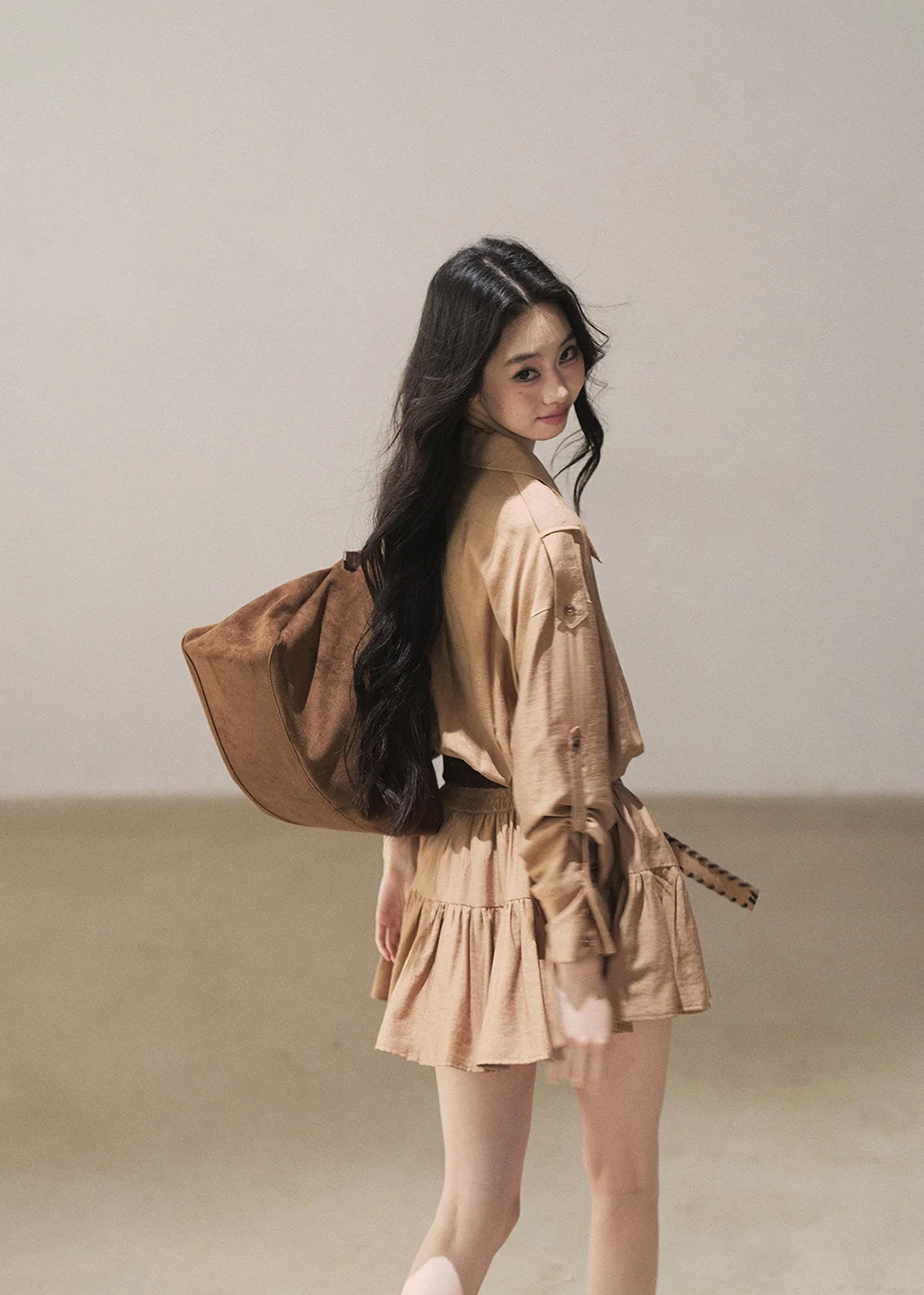 Golden Wheat Lapel Dress Set - iotean