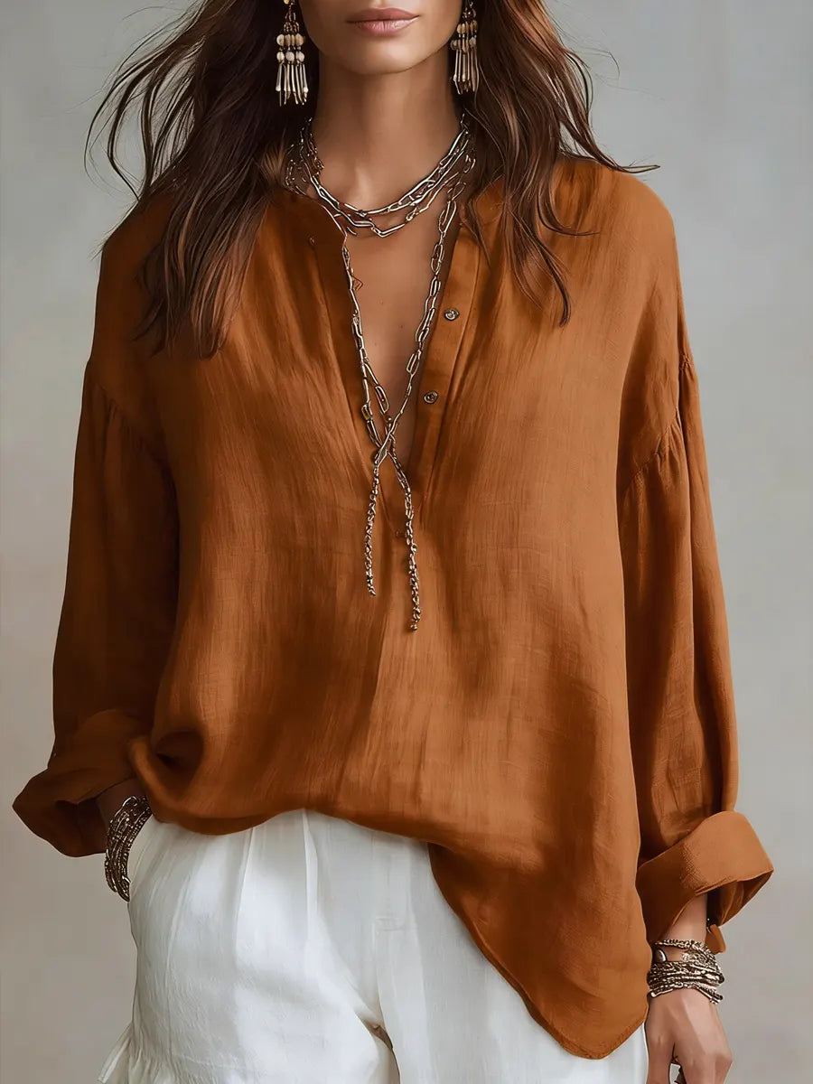 Women's Minimalist Style Cotton And Linen Shirt - iotean
