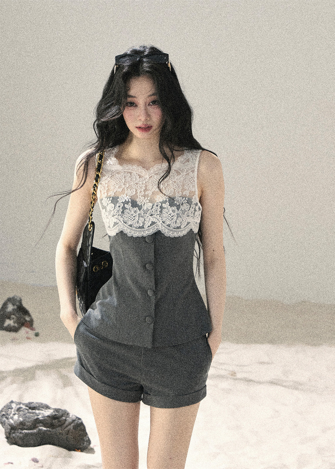 Fog Bloom Lace Top & Shorts Set - iotean