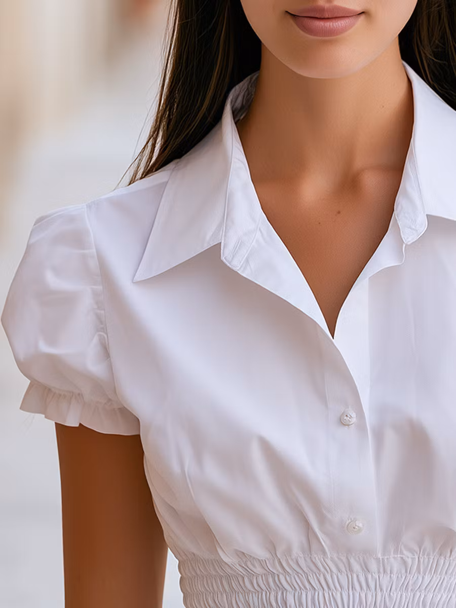 Puffed Sleeve Smocked Waist Peplum Blouse - iotean