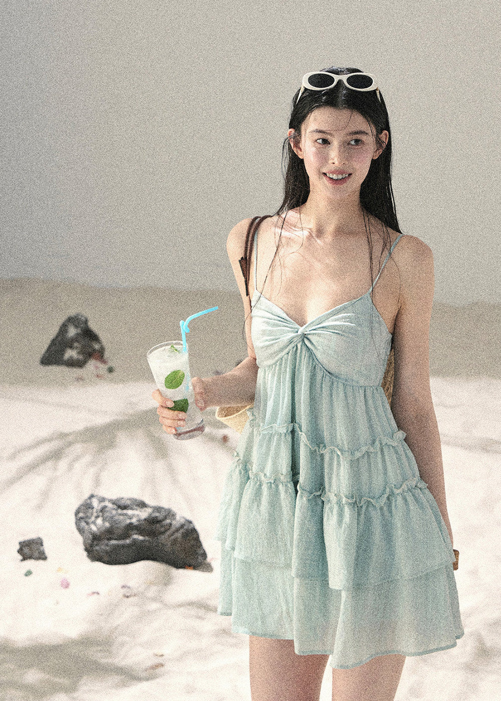 Seafoam Drift Tiered Mini Dress - iotean