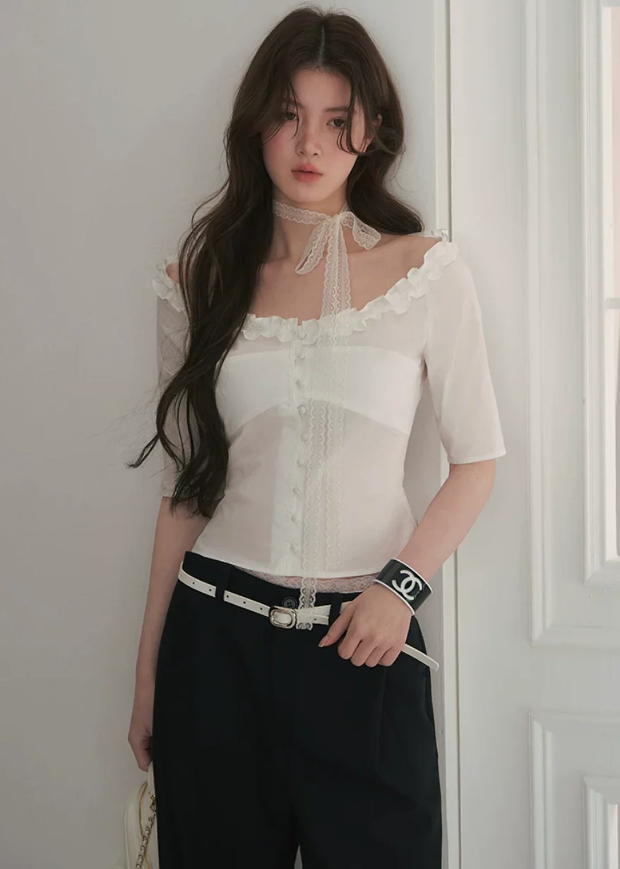 Courtly Prayer Ruffled Off-Shoulder Blouse - iotean