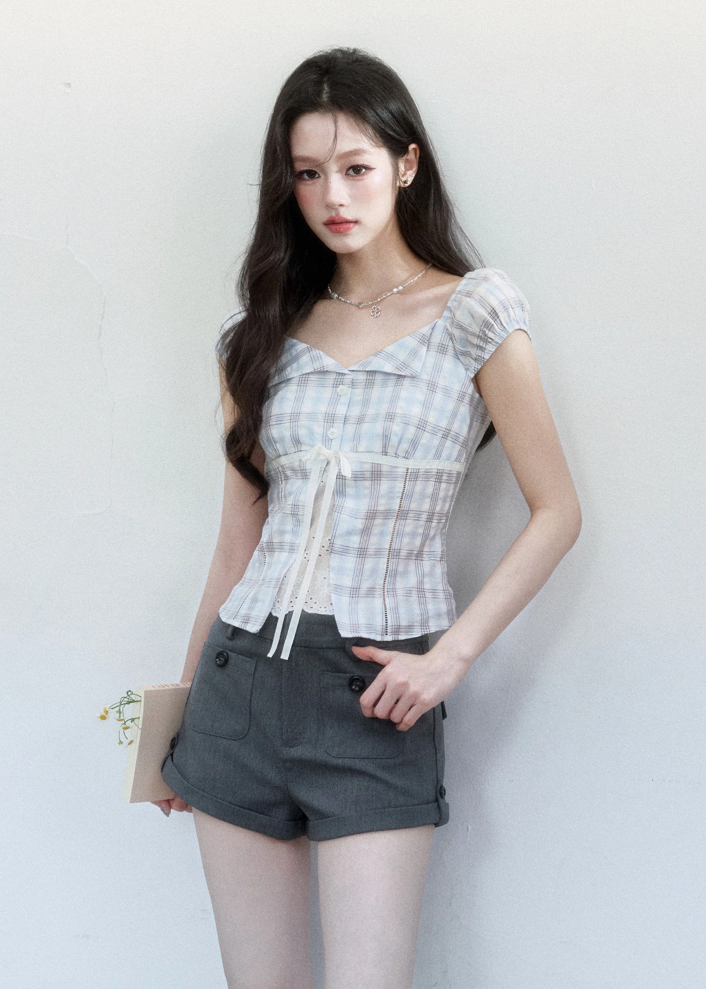 Clear Sky Plaid Lace Top - iotean