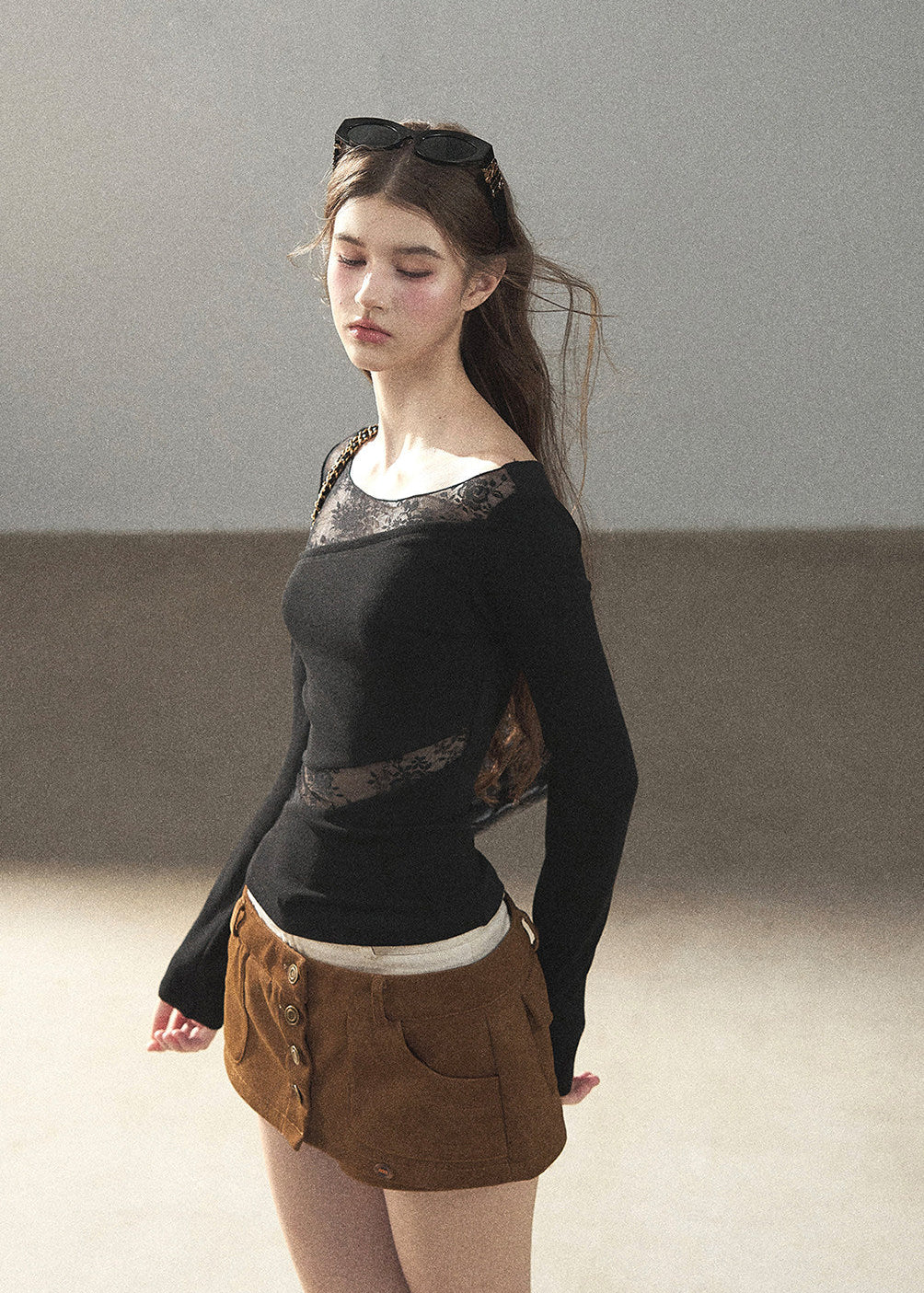 Misty Skin Sheer Lace Long Sleeve Top - iotean