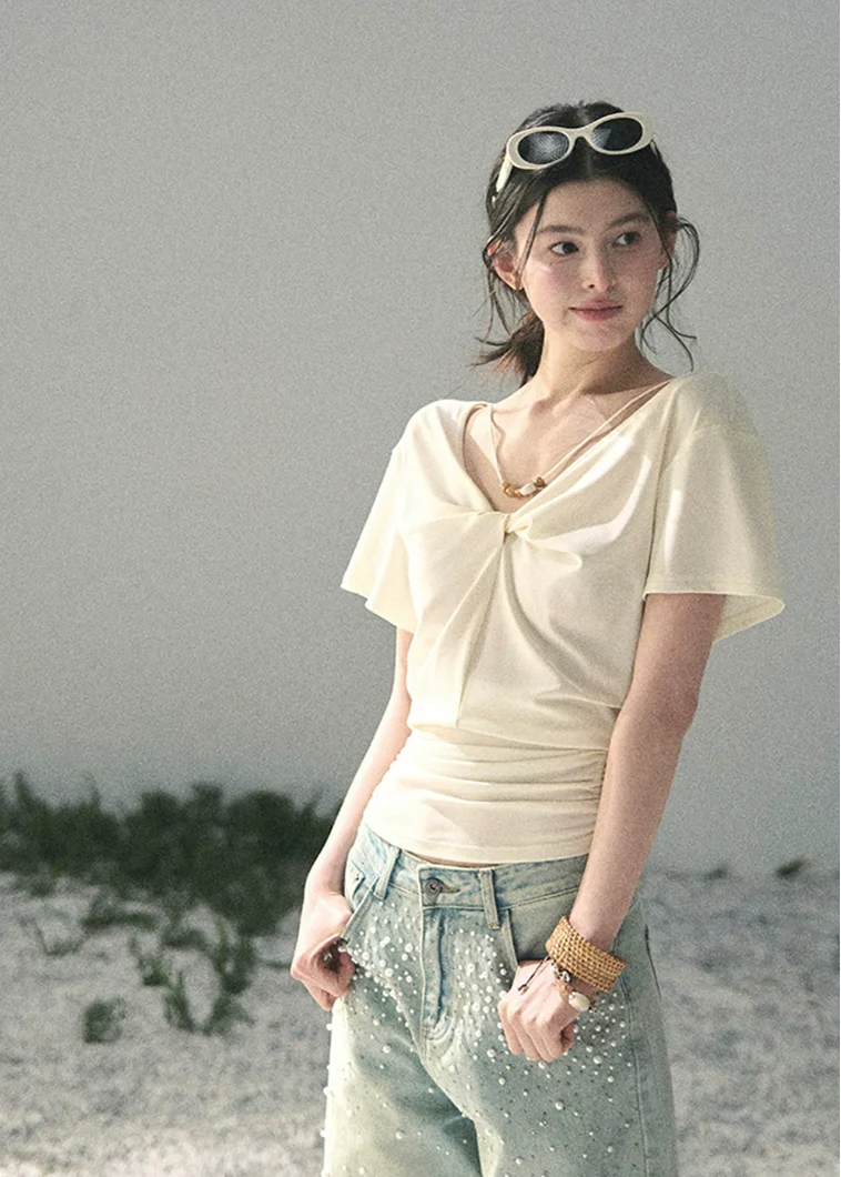 Breathing White Twist-Waist Top - iotean