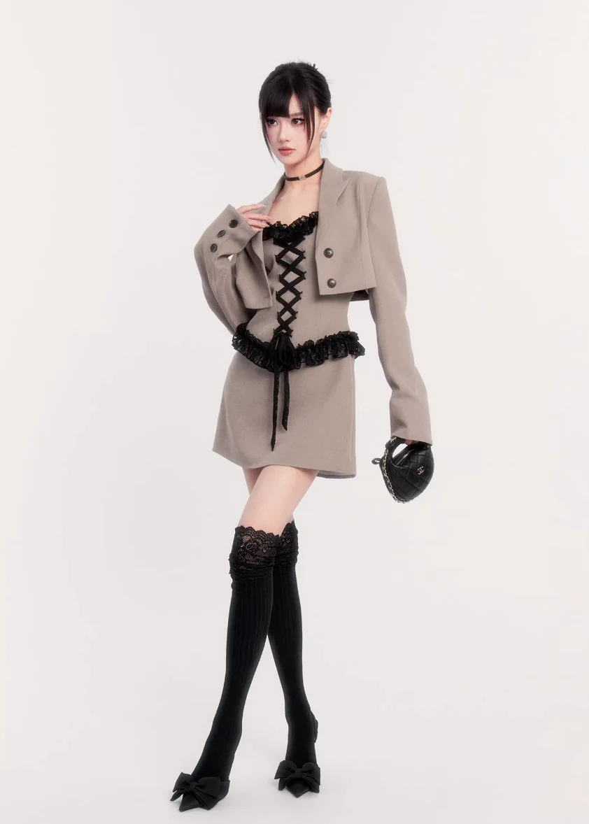 Sunset Cut Lace Blazer Set - iotean