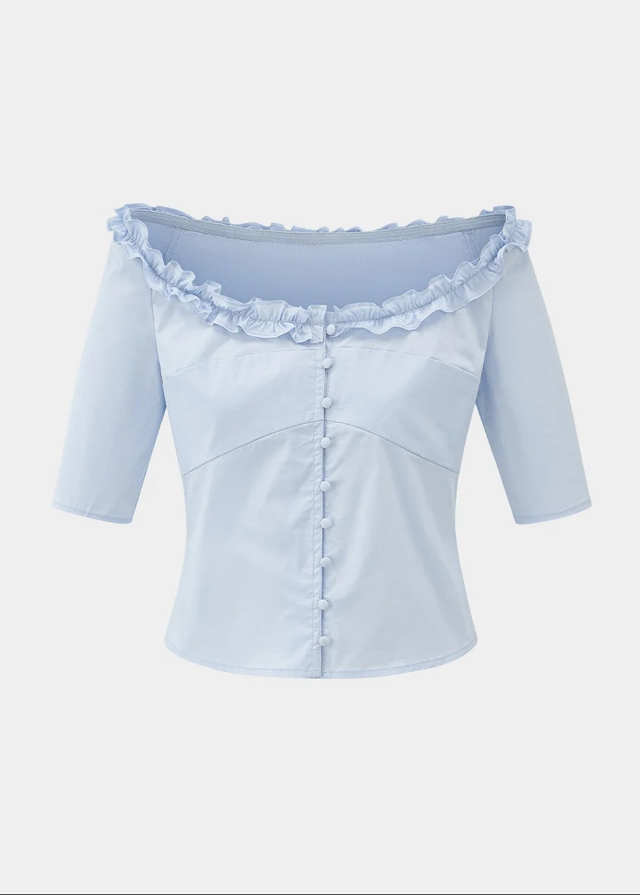 Courtly Prayer Ruffled Off-Shoulder Blouse - iotean