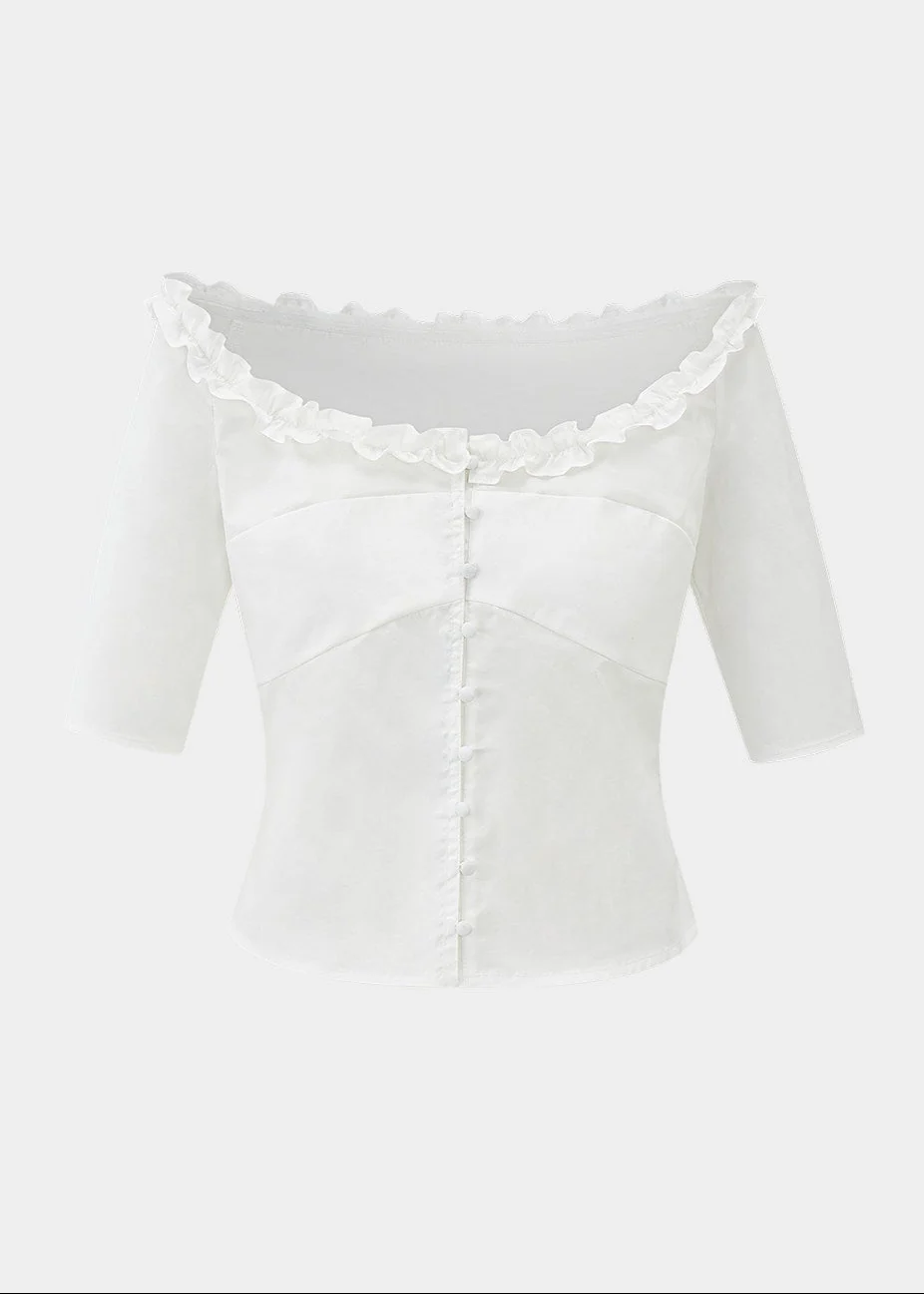 Courtly Prayer Ruffled Off-Shoulder Blouse - iotean
