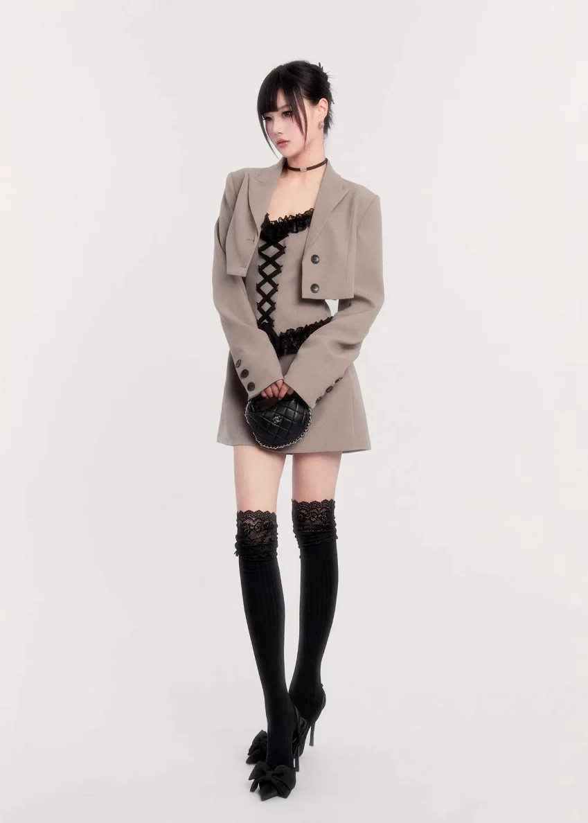 Sunset Cut Lace Blazer Set - iotean