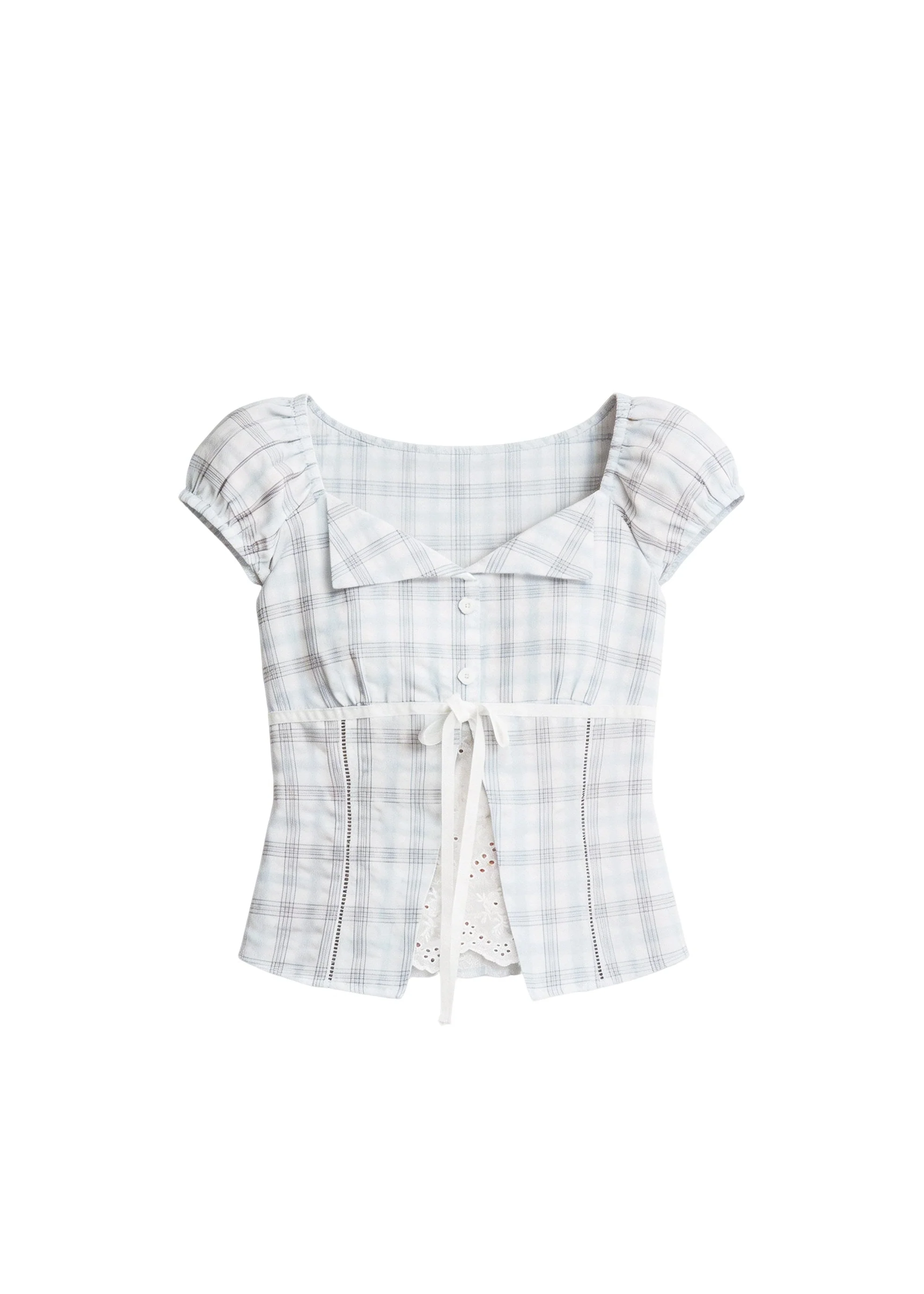 Clear Sky Plaid Lace Top - iotean