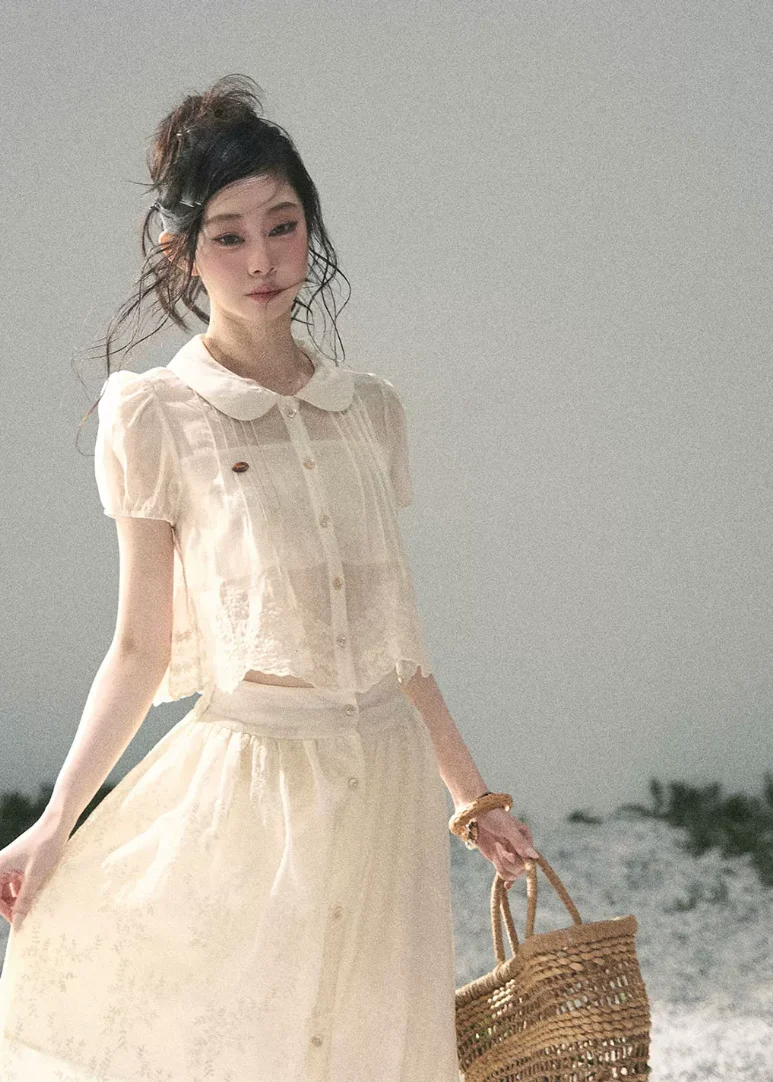 Apricot Blossom Lace Two-Piece Set - iotean