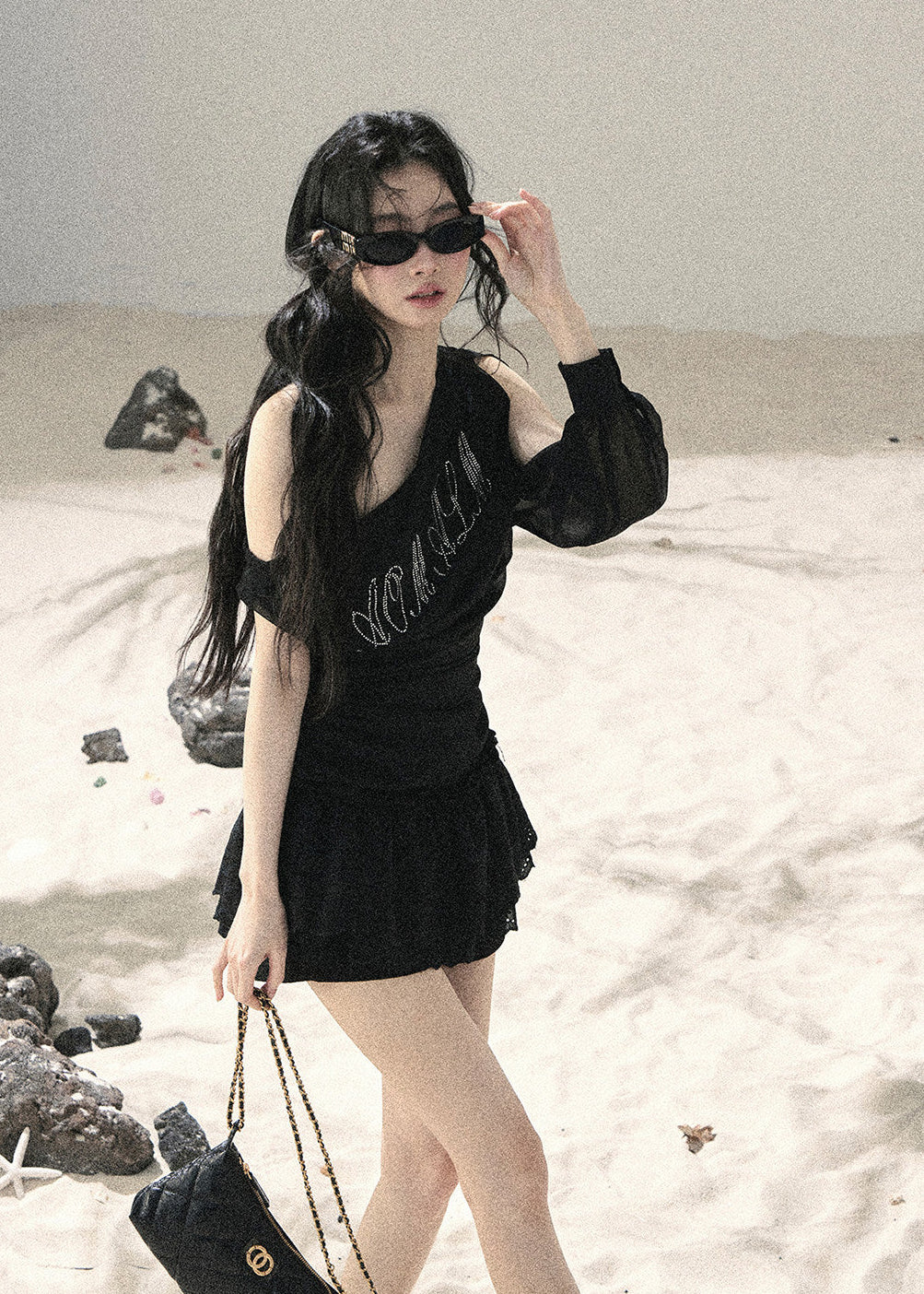 Fine Starlight Off-Shoulder Mesh Top - iotean