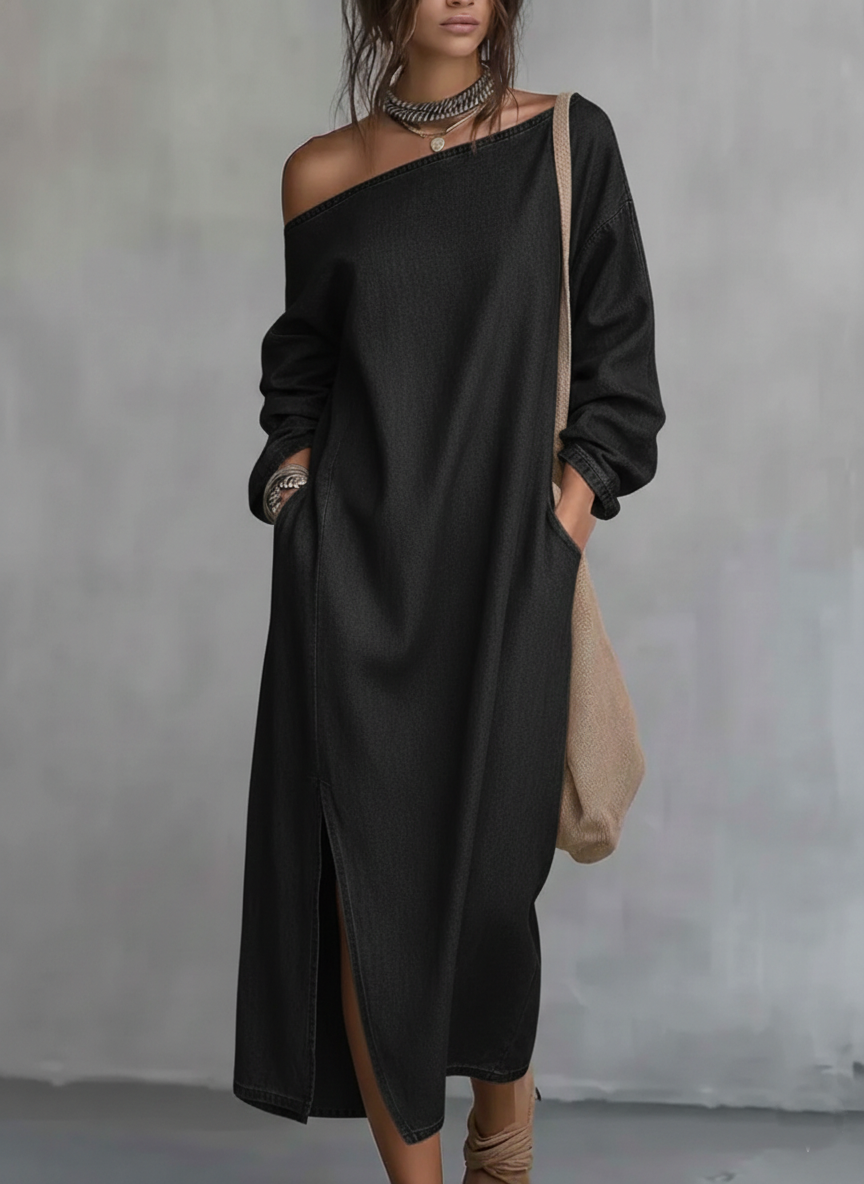 Women's Casual Off-the-shoulder Denim Dress - iotean