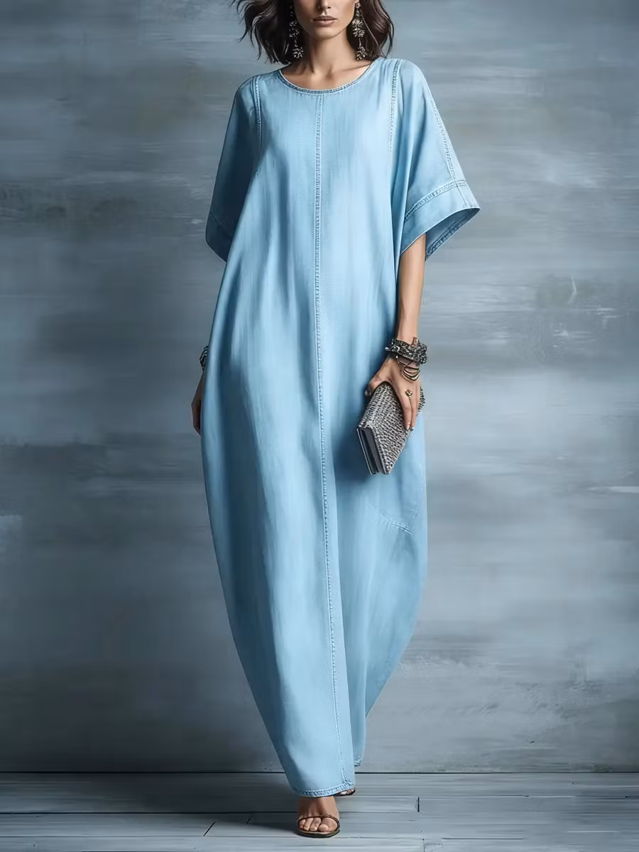 Women's Casual Simple Style Loose Denim Dress - iotean