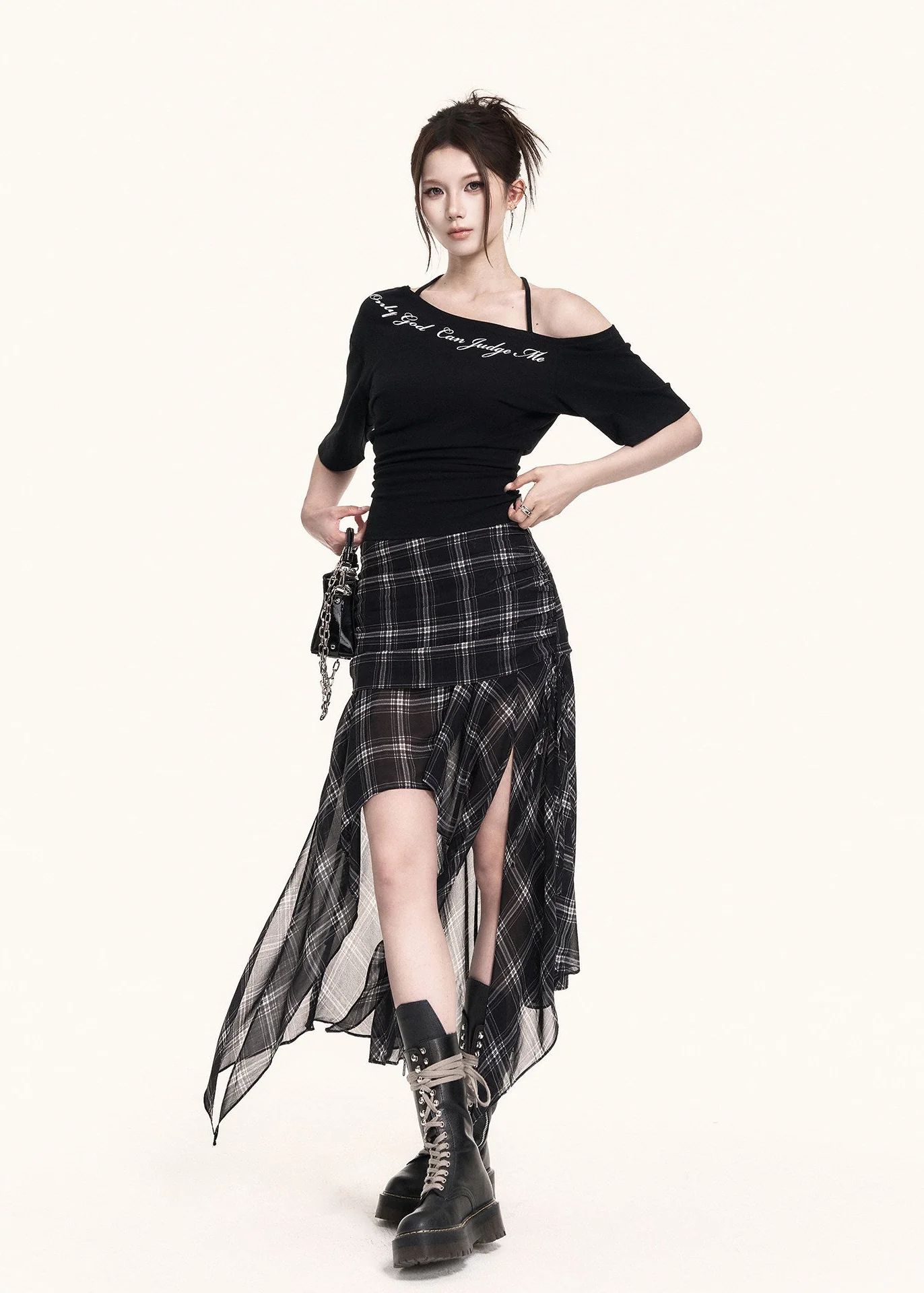 Cross-Shoulder Script Crop Top - iotean