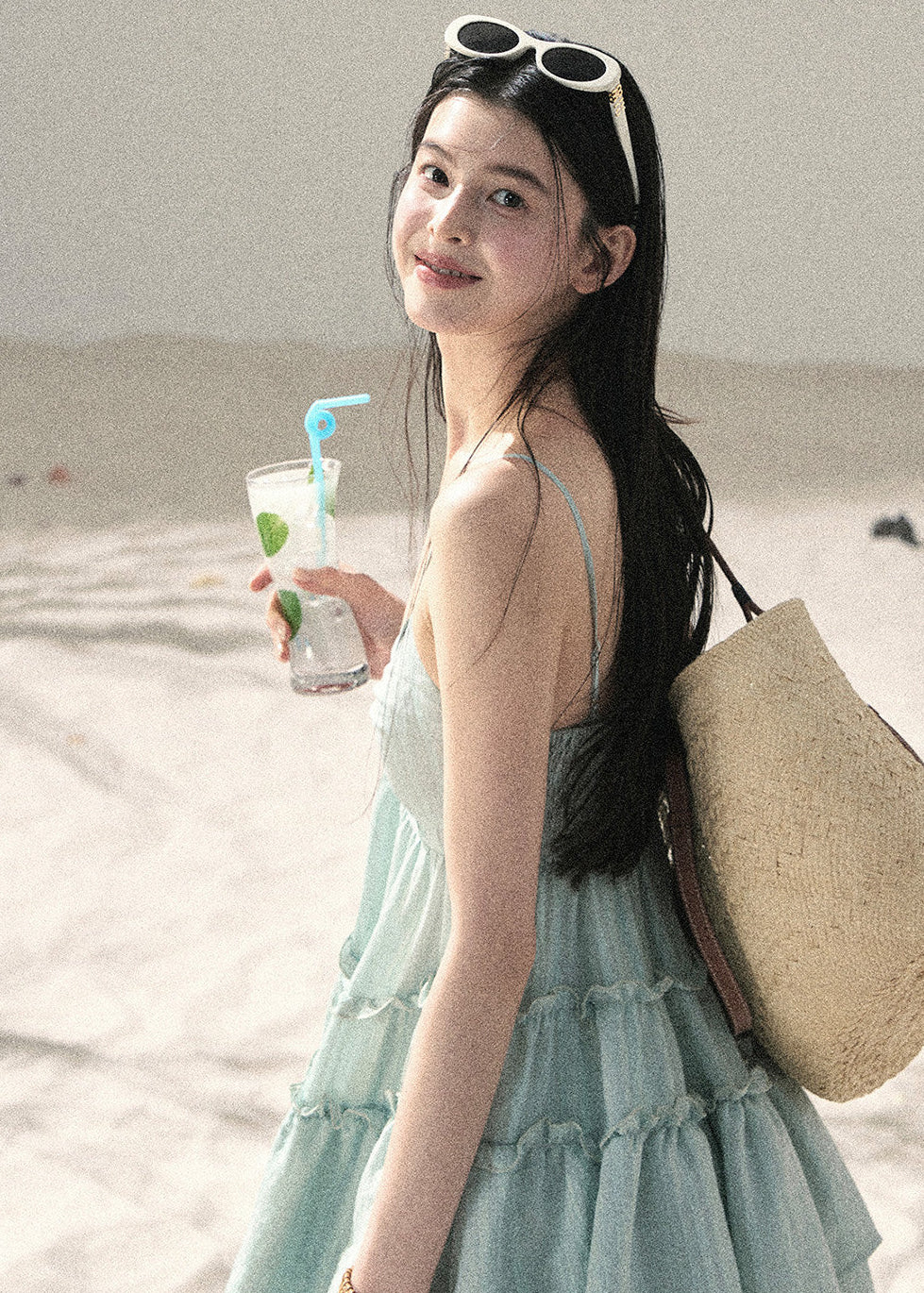 Seafoam Drift Tiered Mini Dress - iotean