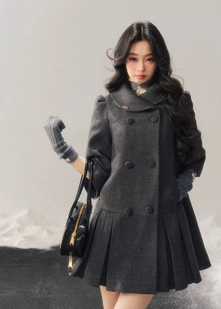 Luxembourg Gold Button Wool Coat - iotean