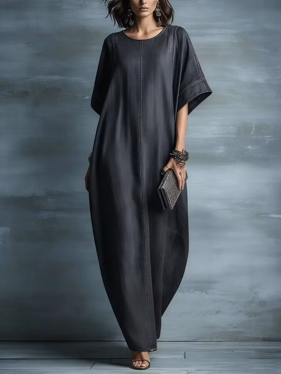 Women's Casual Simple Style Loose Denim Dress - iotean