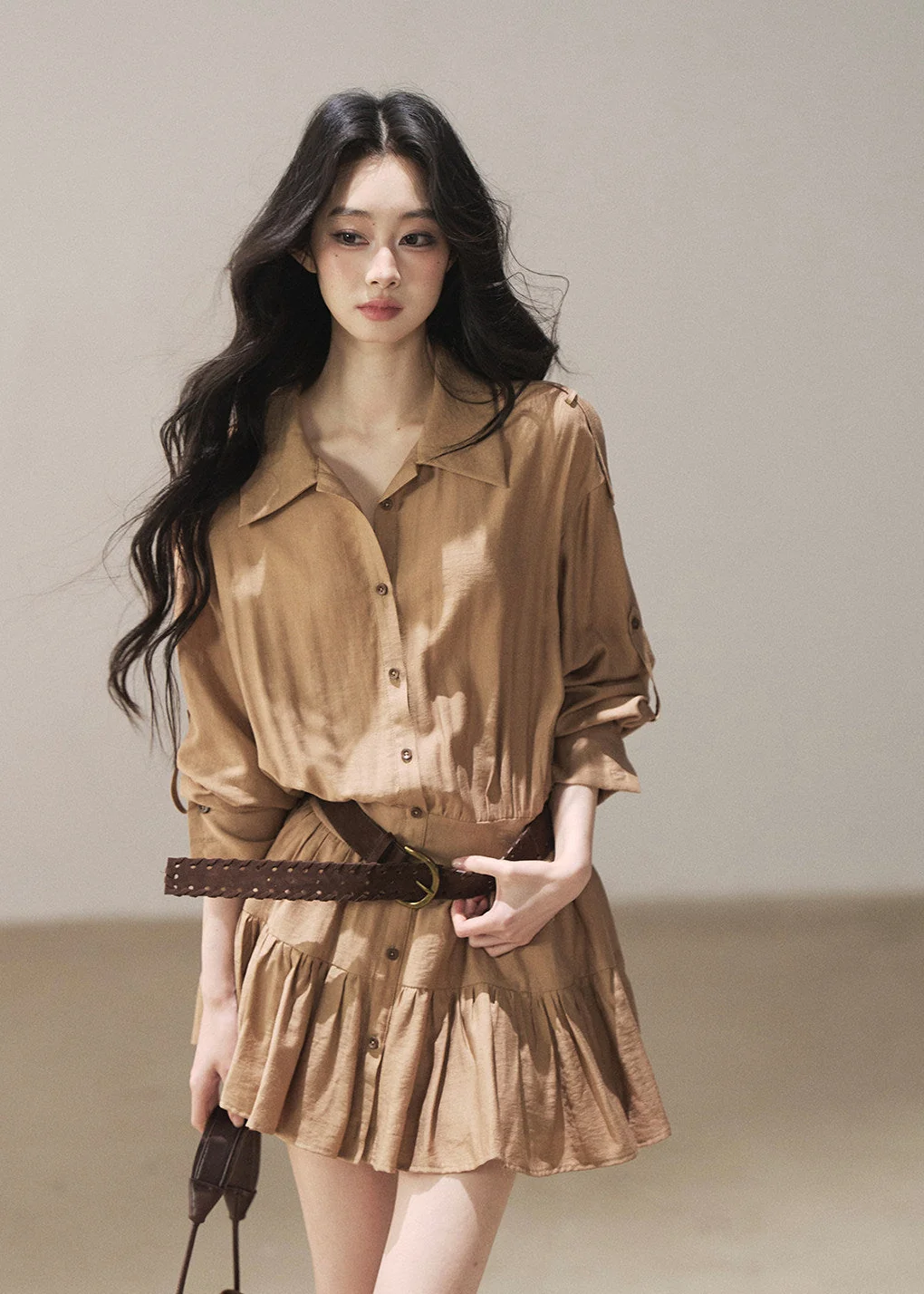 Golden Wheat Lapel Dress Set - iotean
