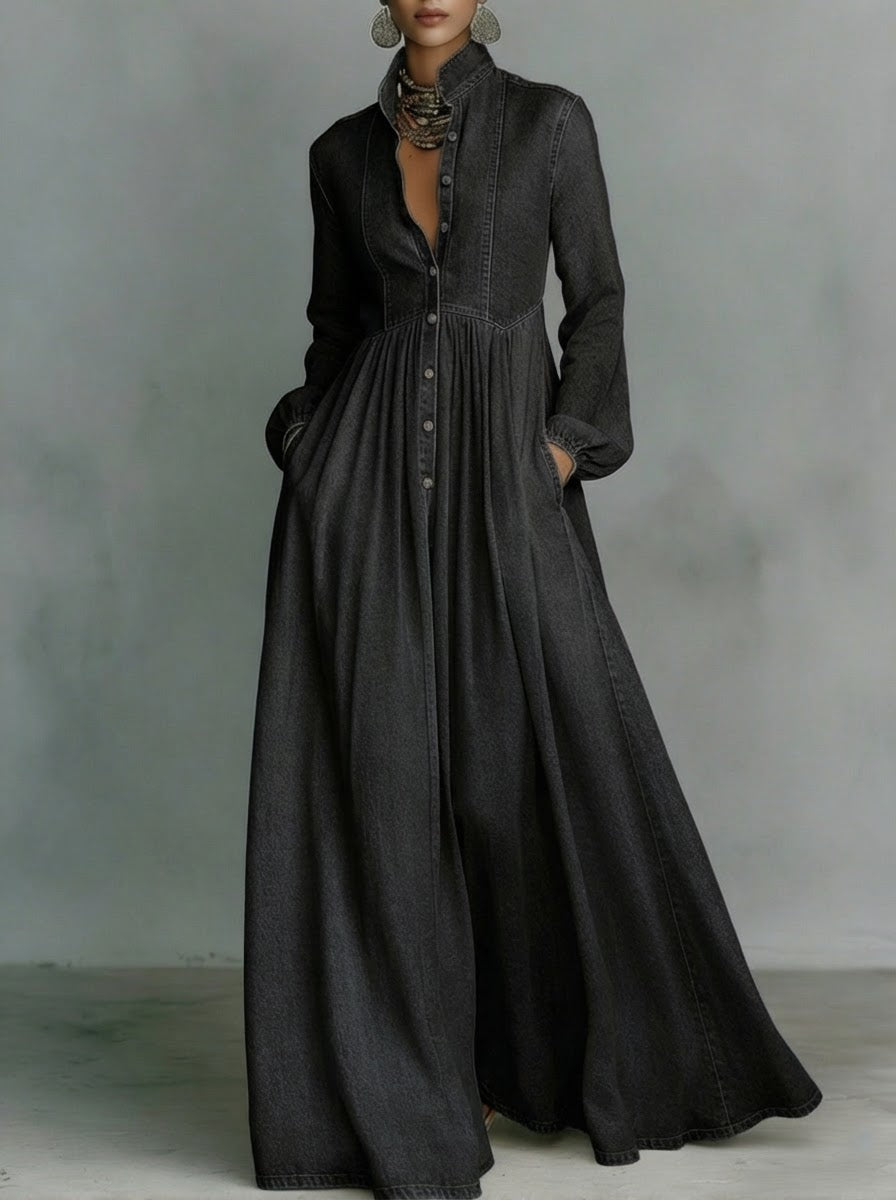 Elegant and romantic denim maxi skirt - iotean