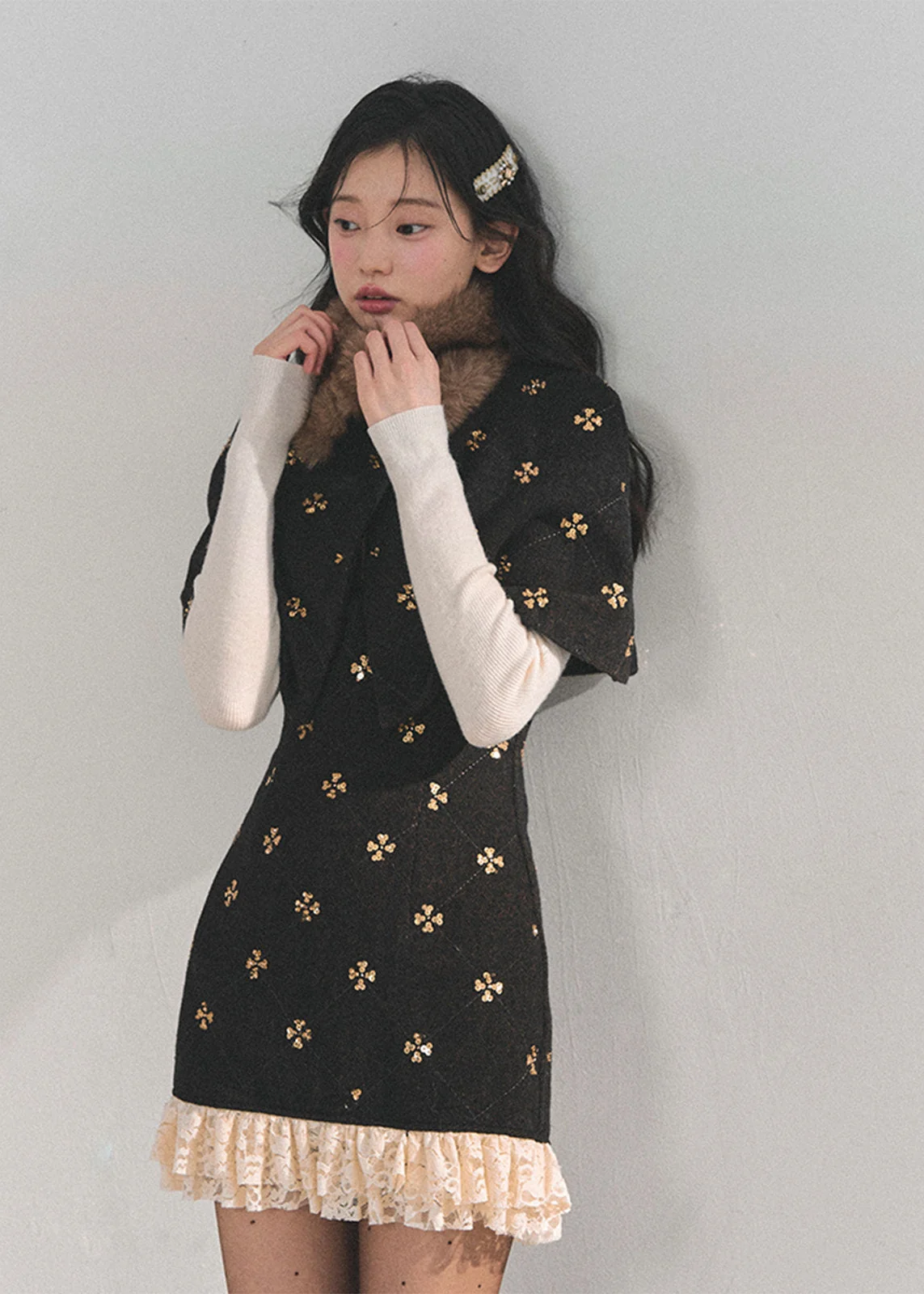 Snowy Night Waltz Lace Dress Set - iotean