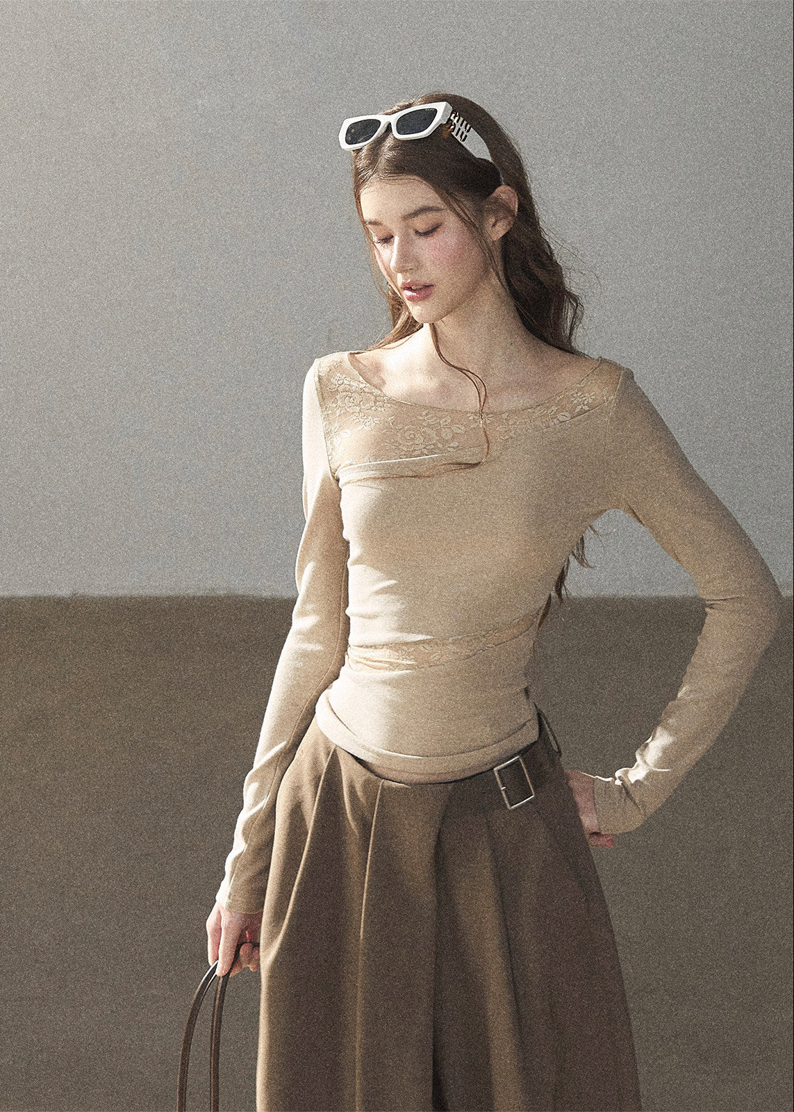 Misty Skin Sheer Lace Long Sleeve Top - iotean