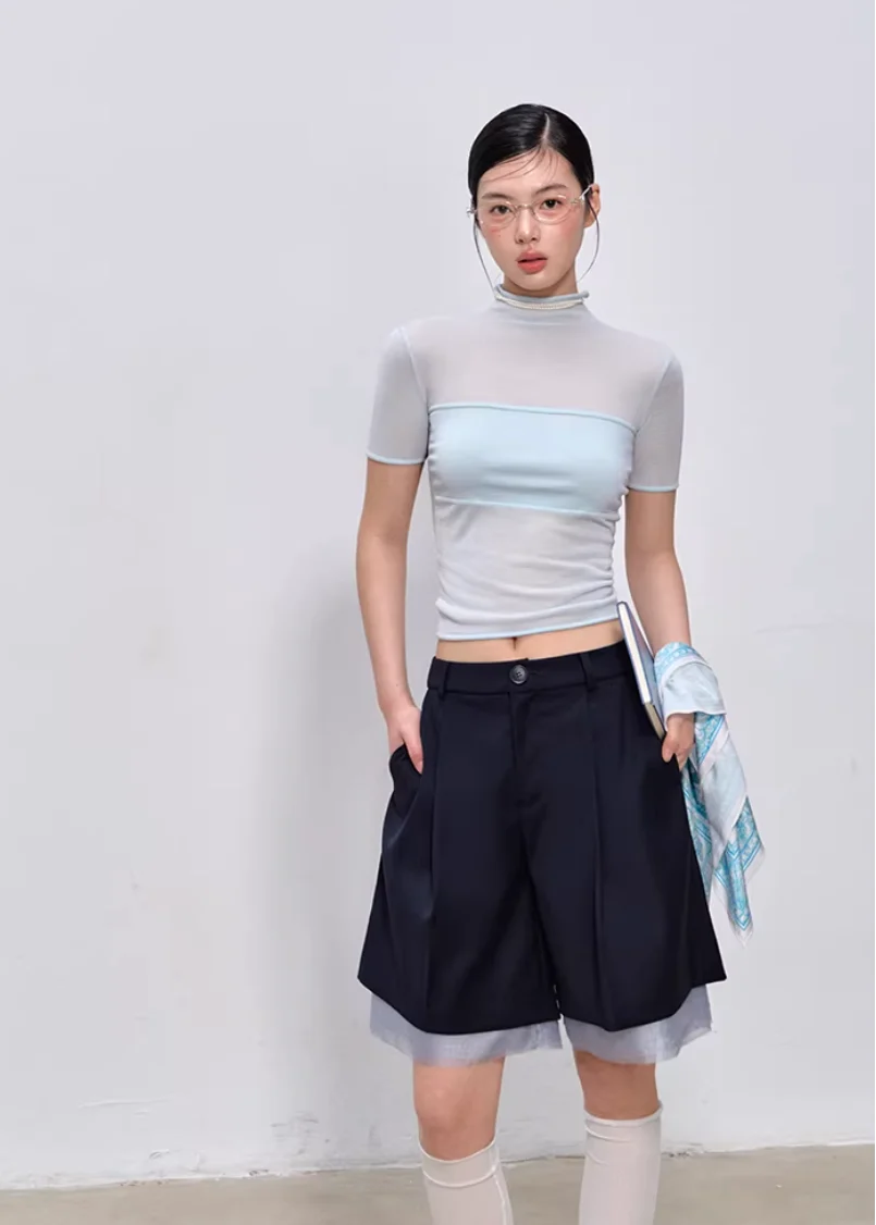 Soft Veil High-Neck Tee - iotean