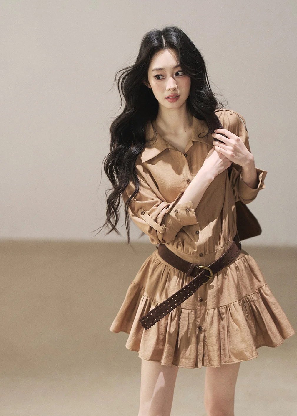 Golden Wheat Lapel Dress Set - iotean