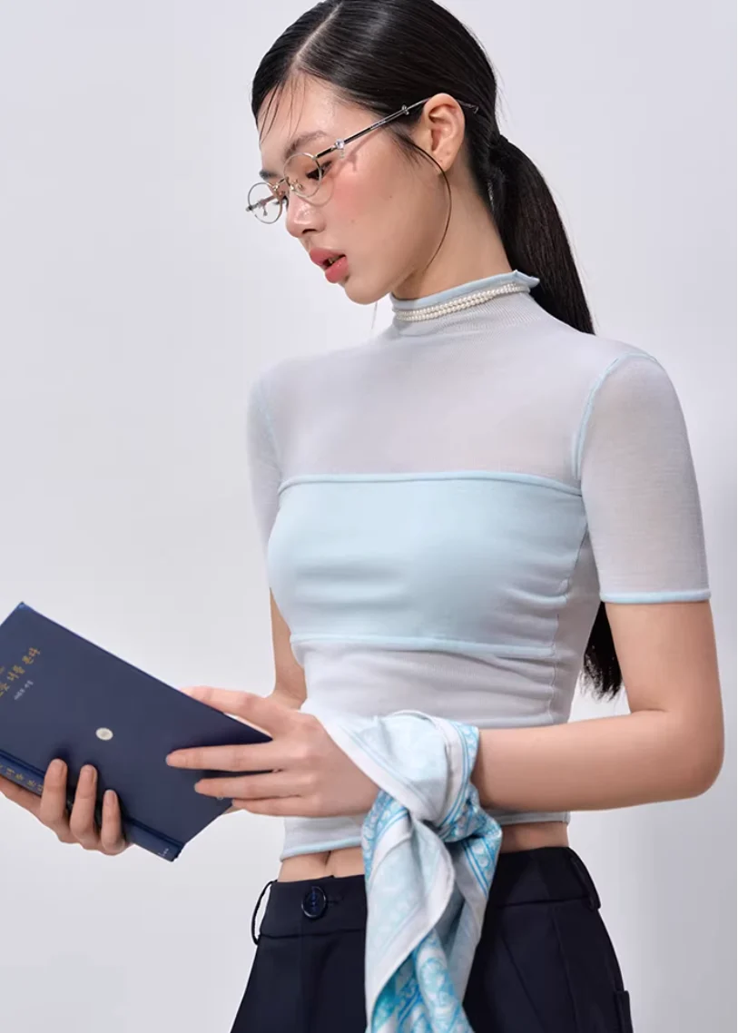 Soft Veil High-Neck Tee - iotean