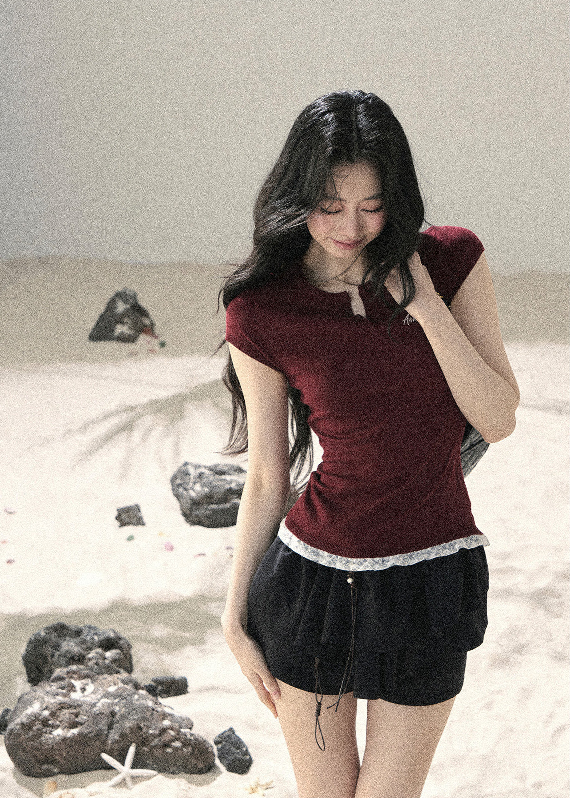 Langyu Letter Lace-Hem Baby Tee - iotean