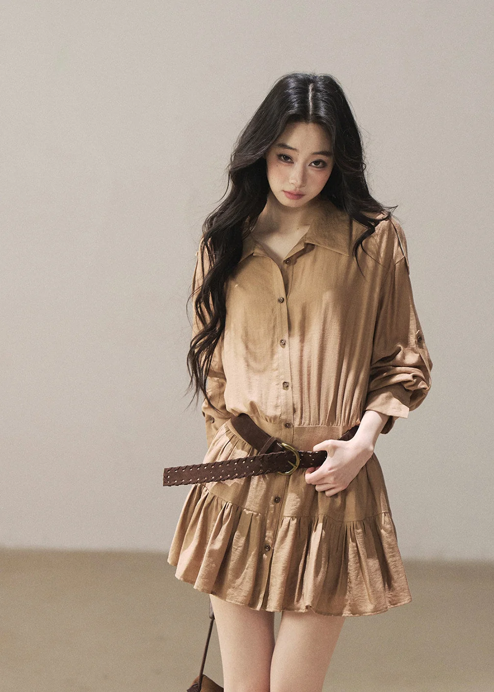 Golden Wheat Lapel Dress Set - iotean