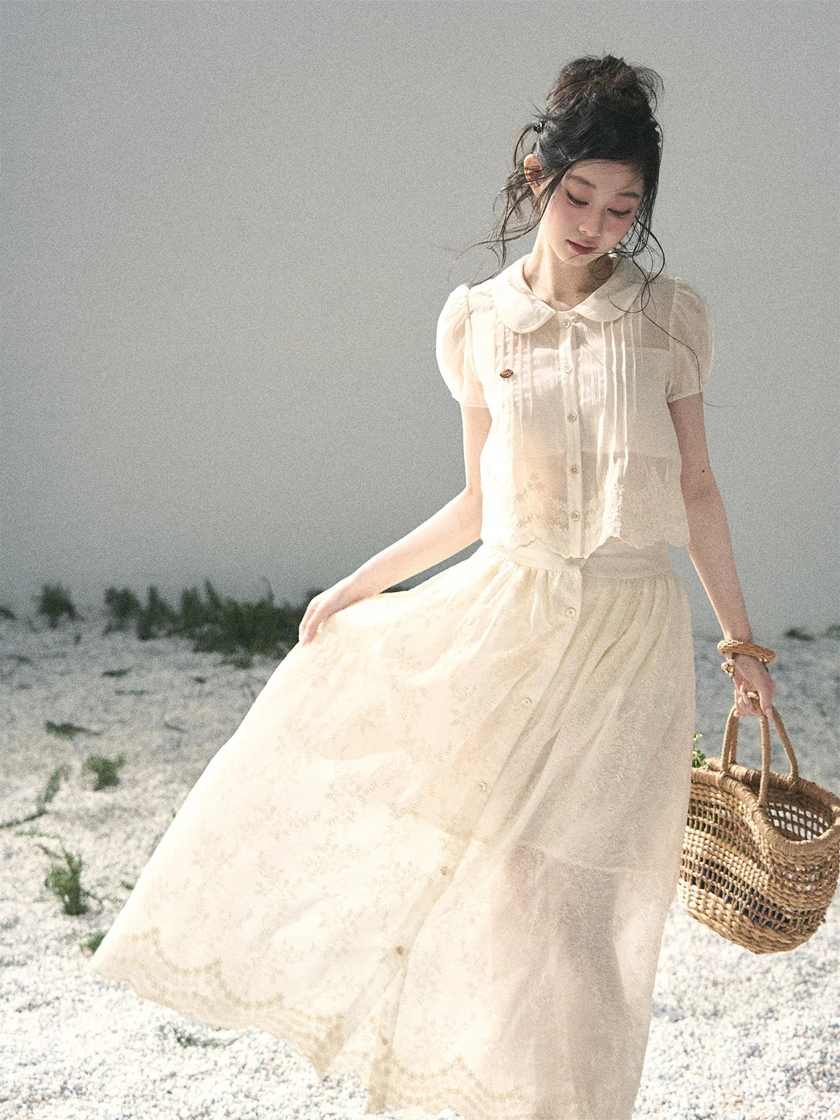Apricot Blossom Lace Two-Piece Set - iotean