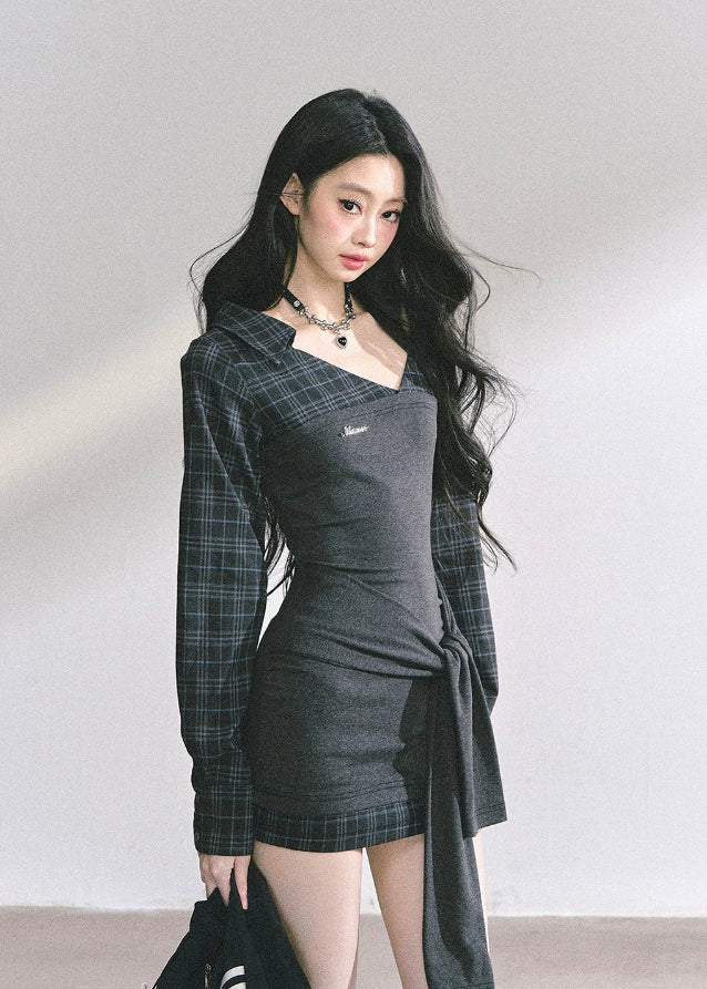 Élise Check Drapé Dress - iotean