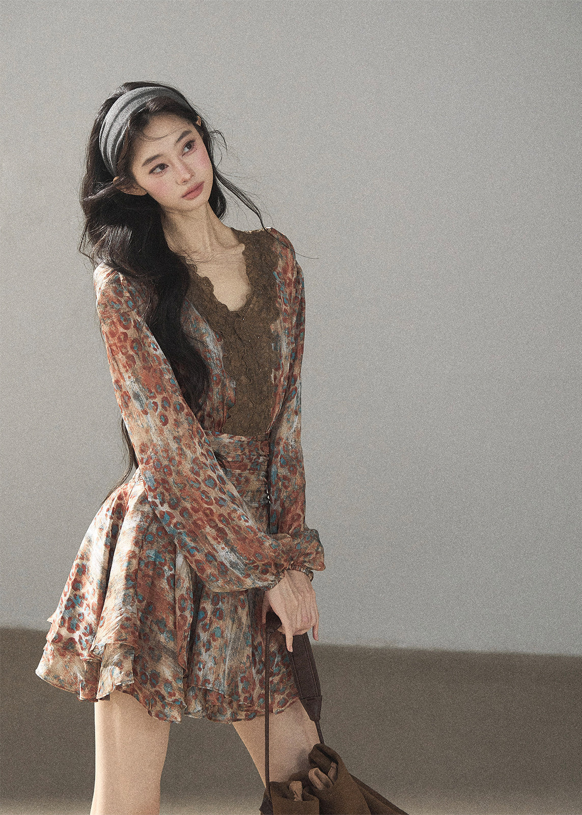 Withered Branch Whisper Floral Chiffon Mini Dress - iotean
