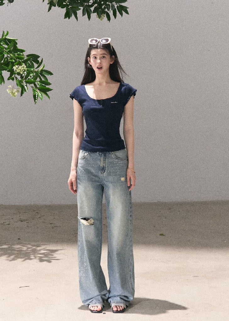 Oxygen U-Neck Wool-Blend Tee - iotean