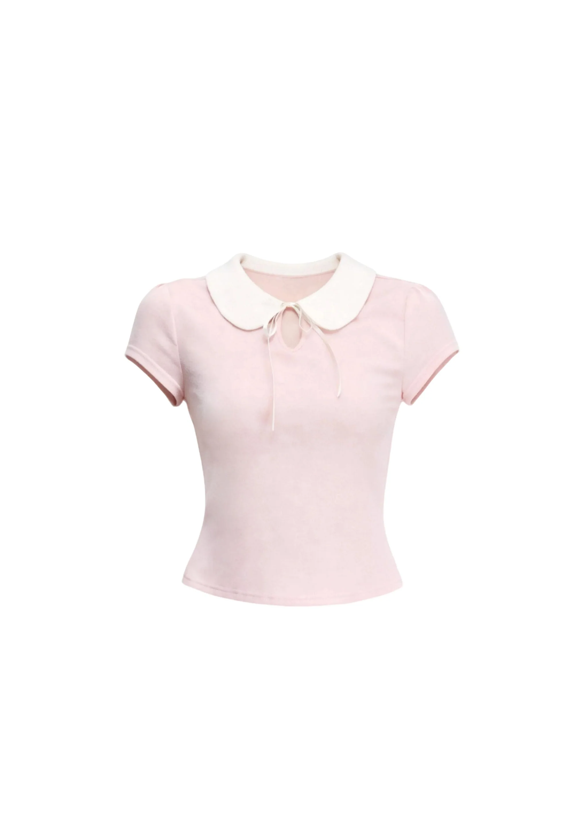 Doll Collar Slim Knit T-Shirt - iotean